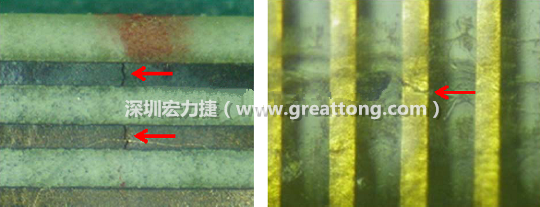 如果擔(dān)心這個(gè)方法可能對(duì)弄斷銅箔線路,也可以試著將銅箔線路旁沒有銅箔的位置切開,然后試著撕開剝離外層護(hù)膜(cover film),達(dá)到相同的目的